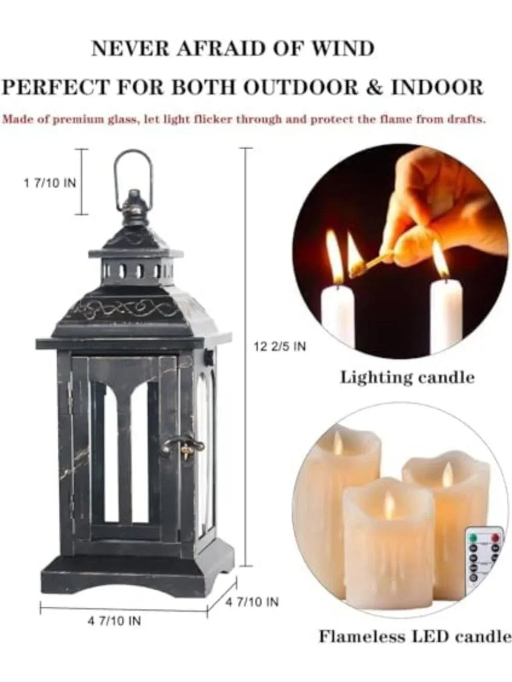 Vintage Metal Candle Lantern - Decorative Indoor/Outdoor Hanging Light for Home